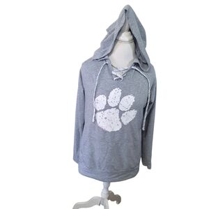 Gray Hoodie with White Paw Print Sz S